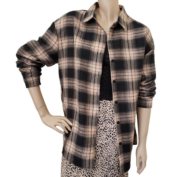 Shein Plaid Button Up Flannel Shirt SZ M - Picture 1 of 9